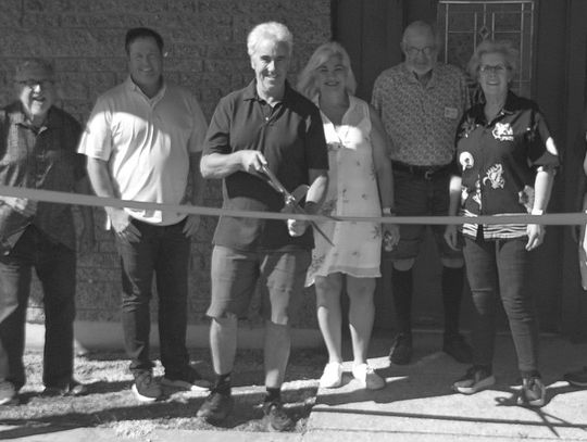 The Lake Buchanan/Inks Lake Chamber of Commerce hosted a ribbon cutting Sept. 19 for new-to-thearea business Hill Country Web, Hwy. 261, specializing in seamless internet. Pictured, from left, are Board Chairman Chris Adams-Taylor; chamber members Jeff Townsend and Travis Ralls; Bruce Keen...