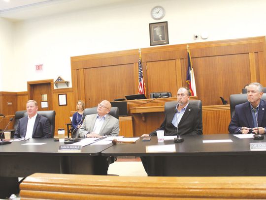 The Burnet County Commissioners Court conducts its first meeting of the 2025 New Year Jan. 3 in Burnet inside the county courthouse. Left, Pct. 1 Commissioner Jim Luther Jr., Pct. 2 Commissioner Damon Beierle, newly-elected Pct. 3 Commissioner Chad Collier, Pct. 4 Commissioner Joe Don Dock...