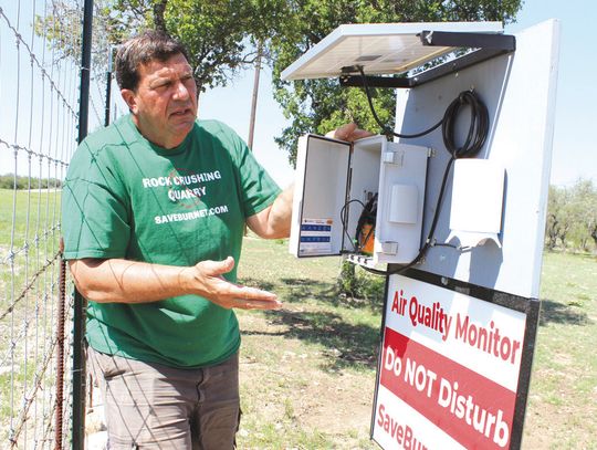 Burnet County resident Randy Printz, who has property on FM 3509 near a planned quarry, has installed a number of monitors around Burnet County to gather data about aggregate industry’s impact on air quality. Connie Swinney/Bulletin