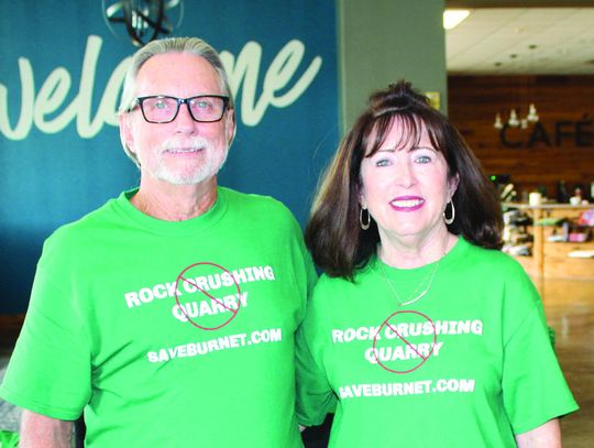 John and Denise Braun supported the Save Burnet Town Hall meeting Sept. 14 in Burnet. The couple resides near the rock crusher quarry proposed for Hoover Valley. Raymond V. Whelan/Bulletin