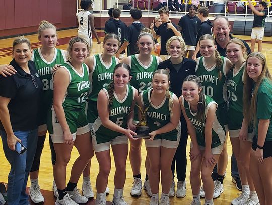 Burnet’s varsity Lady Bulldog basketball team went 3-1 at the Fairfield Invite claiming the championship in the silver bracket. Pictured above, back row (left to right) Coach Lisa Skupin, Emma Hashbarger, Sierra Schaefer, Breanne Hudgins, Cydney Robison, Kloe Shannon, Wrigley Mulhollan, Co...