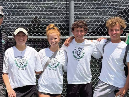 Burnet High School was well represented at the Class 4A Region III tournament by assistant coach Tanner Wells (left), Aly Van Zandt, Alex Burns, Callen Smith, alternate Nick Dietrich and head coach Brandon Cunningham. Contributed photos