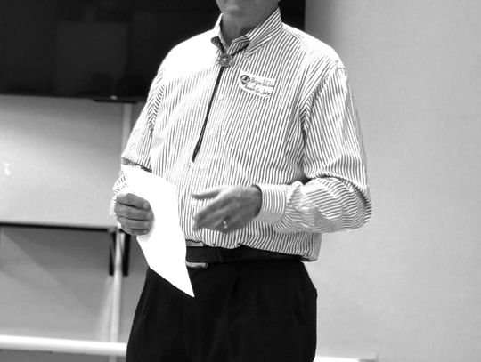 Burnet County Judge Bryan Wilson addresses members of the Bertram Chamber of Commerce.