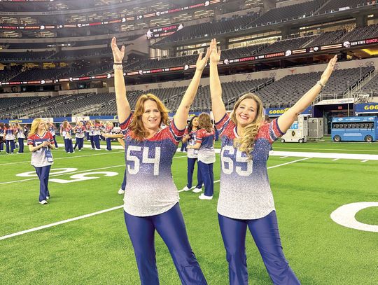 Burnet High School counselor Karen Traver-Shively and Burnet High School Highlandette Director Caity Clinton performed Jan. 11 with the Kilgore Rangerettes at the Cotton Bowl. Contributed/Caity Clinton