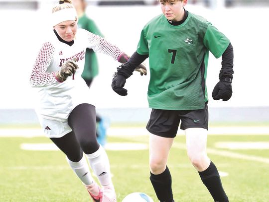 Lily Ralph (7) looks to pass the ball up-field during an exciting contest versus Brownwood that took PKs to decide. Burnet advanced all the way to the semifinals at their host tournament over the weekend. District starts this week.