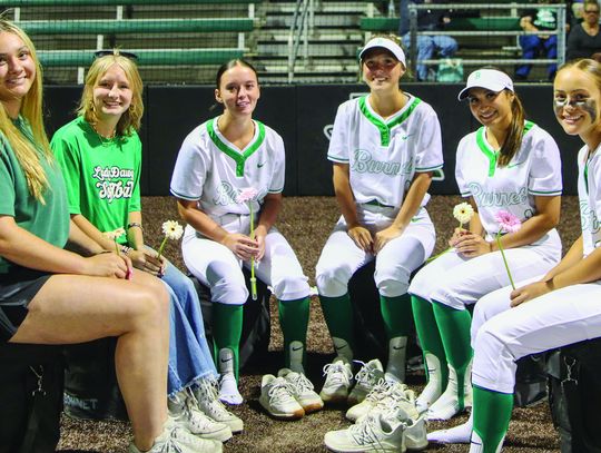 Above, the program honors seniors Cydney Robison (left), Faith Green, Presley Crawford, Emma Pelky, Bri Barrios and Cora Everett for all they’ve done for Burnet softball. Photos by Martelle Luedecke/Luedecke Photography