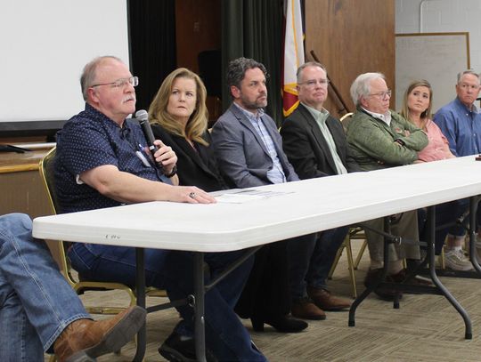 From left, Burnet County Commissioner Pct. 1 Jim Luther Jr., County Elections Administrator Doug Ferguson, Hart Civic representatives Felice Liston, Sam Derheimer, Rich Geppert, Gillespie County Elections Administrator Jim Riley, Gillespie County Clerk Lindsey Brown, Pct. 4 Commissioner Jo...