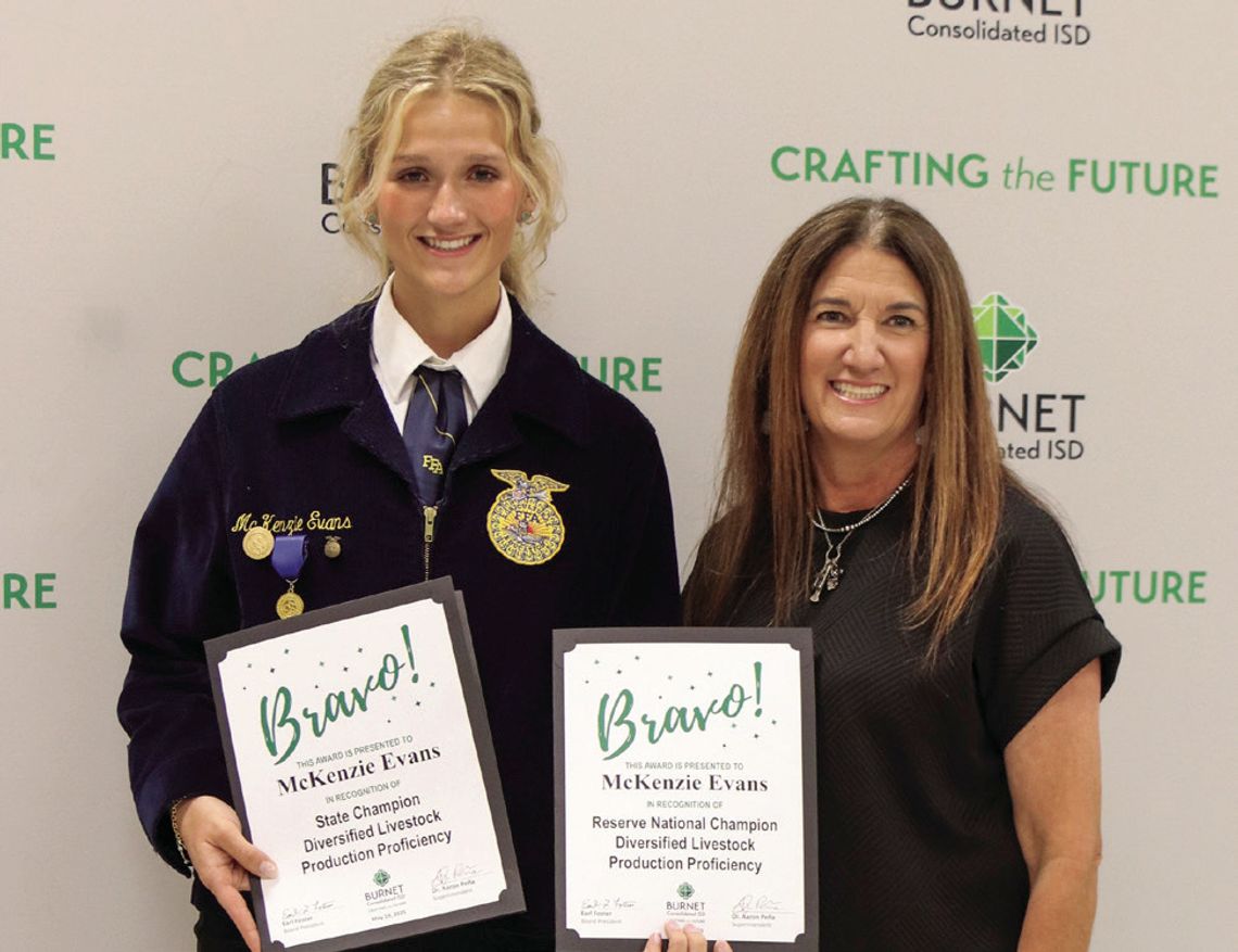 McKenzie Evans, pictured with Shelly Townsend, was recognized for earning State Champion Diversified Livestock Production Proficiency and Reserve National Champion Diversified Livestock Production Proficiency.
