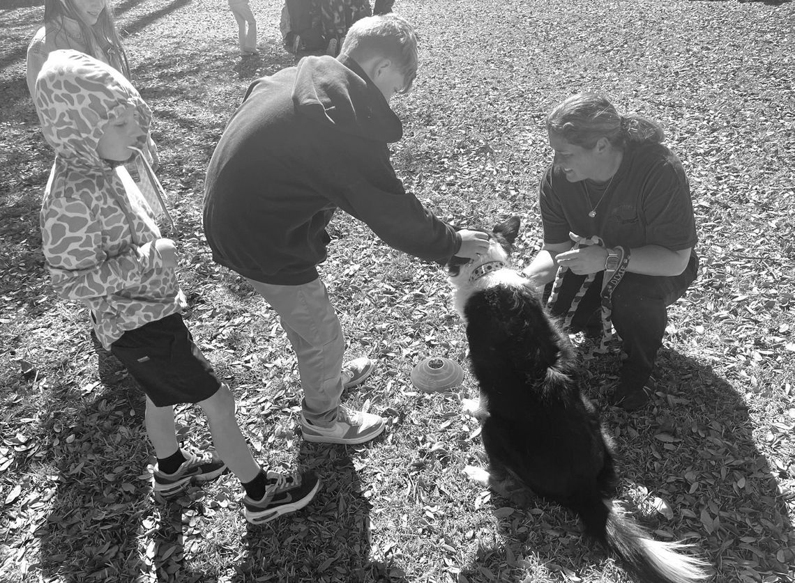 One of the Lone Star Disc Dogs gets some love from the children who attended their performance. Contributed/Betty Predmore