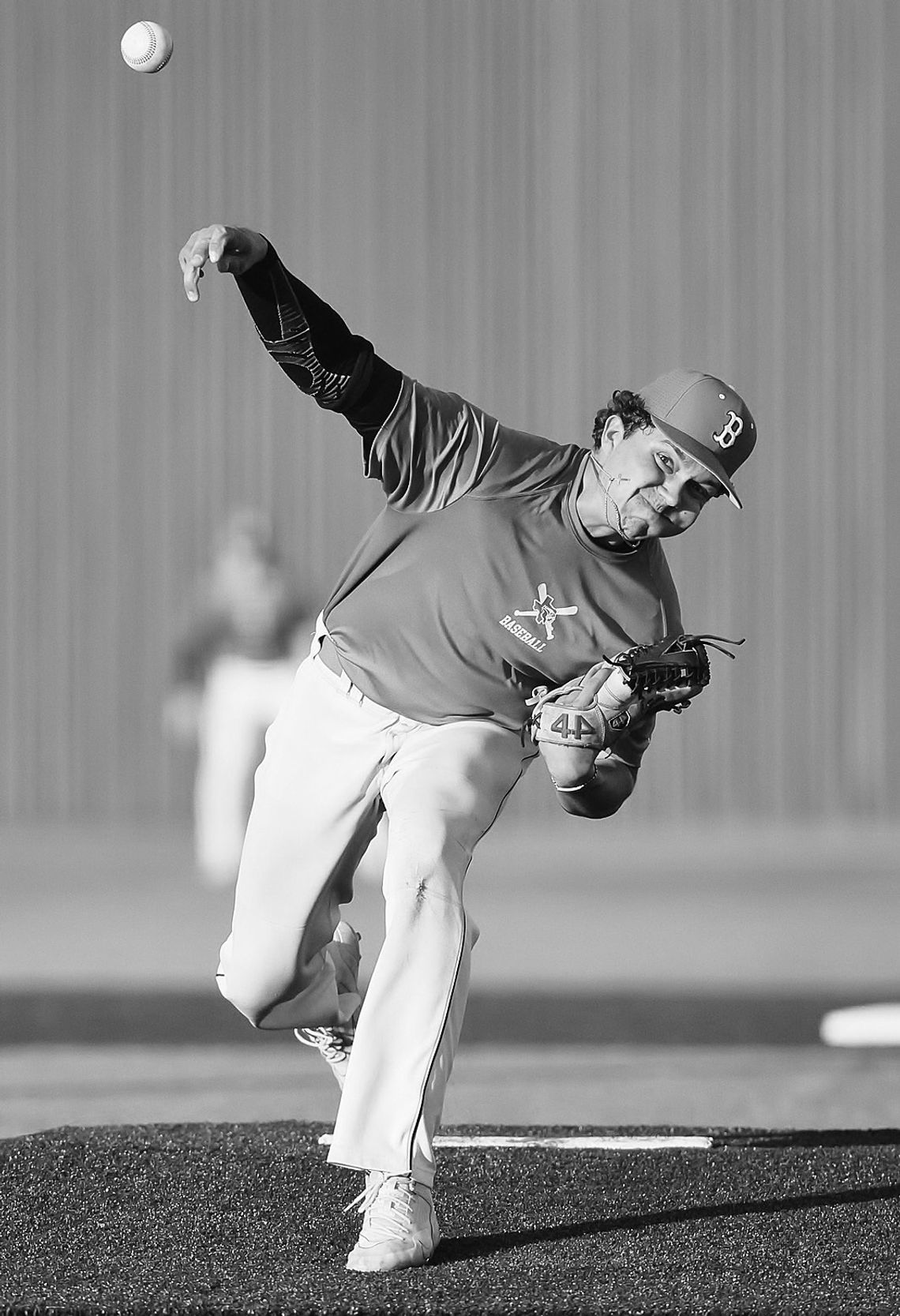 Senior pitcher Cooper Farris slings the ball across the plate in Burnet’s Friday evening scrimmage versus Henderickson.