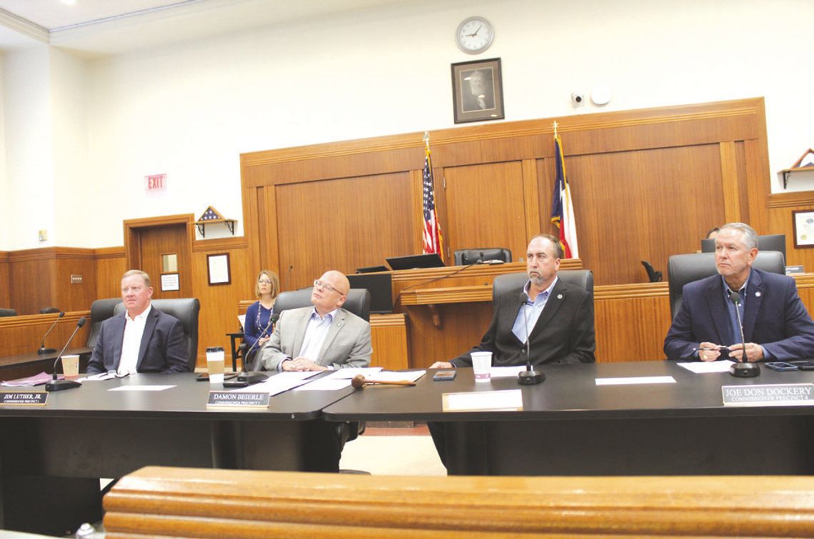 The Burnet County Commissioners Court conducts its first meeting of the 2025 New Year Jan. 3 in Burnet inside the county courthouse. Left, Pct. 1 Commissioner Jim Luther Jr., Pct. 2 Commissioner Damon Beierle, newly-elected Pct. 3 Commissioner Chad Collier, Pct. 4 Commissioner Joe Don Dock...