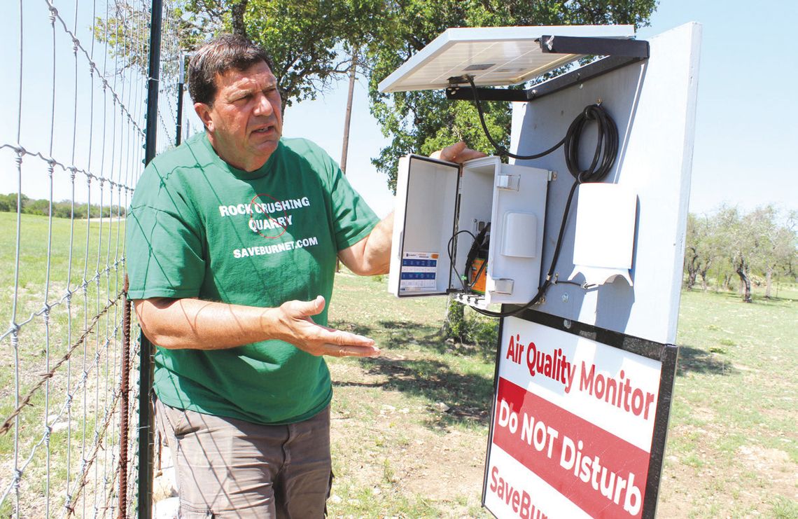 Burnet County resident Randy Printz, who has property on FM 3509 near a planned quarry, has installed a number of monitors around Burnet County to gather data about aggregate industry’s impact on air quality. Connie Swinney/Bulletin