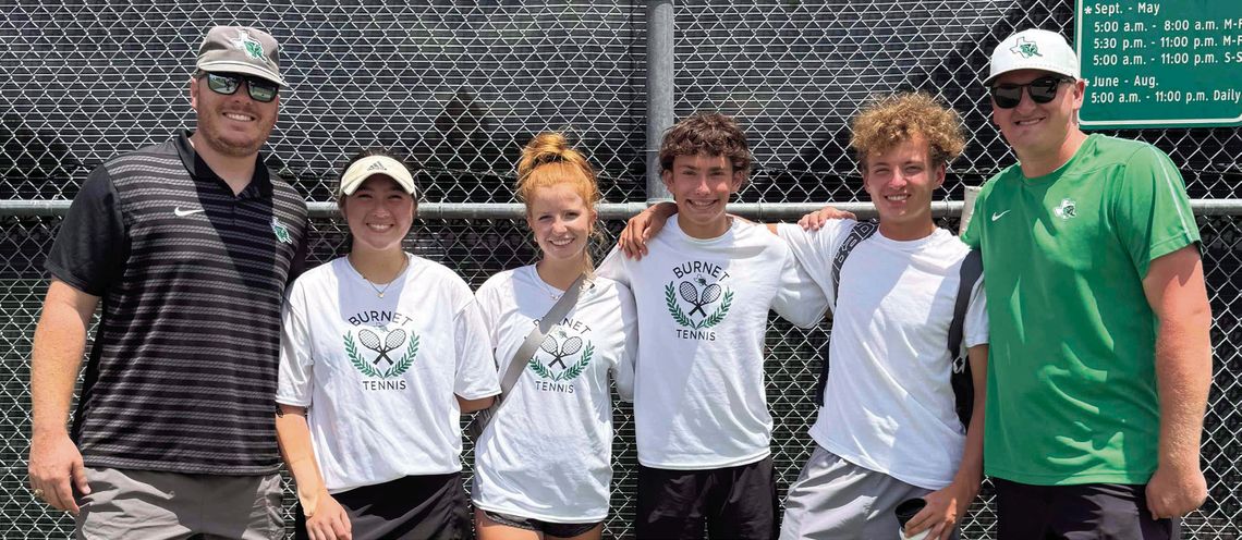 Burnet High School was well represented at the Class 4A Region III tournament by assistant coach Tanner Wells (left), Aly Van Zandt, Alex Burns, Callen Smith, alternate Nick Dietrich and head coach Brandon Cunningham. Contributed photos