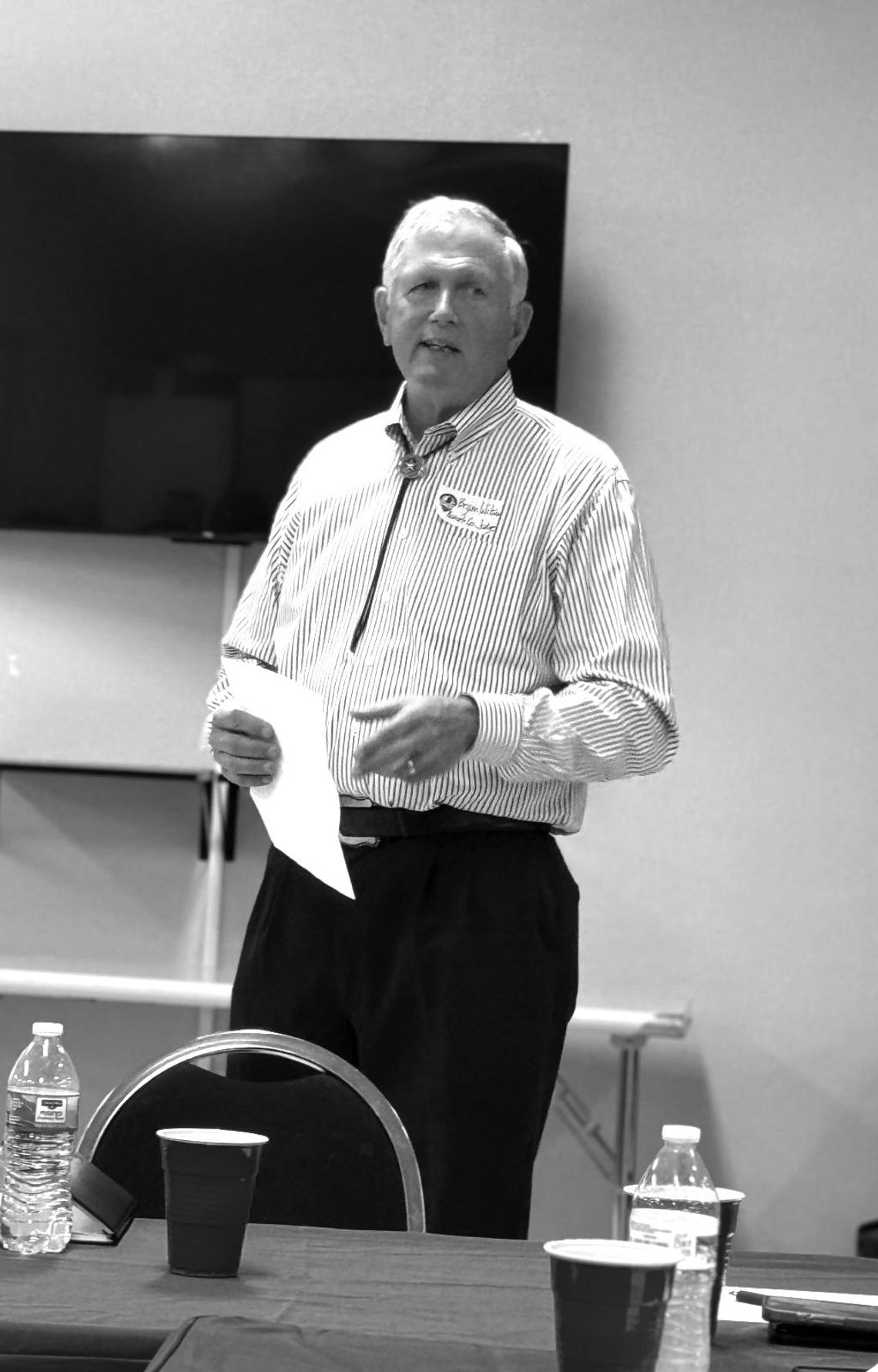 Burnet County Judge Bryan Wilson addresses members of the Bertram Chamber of Commerce.