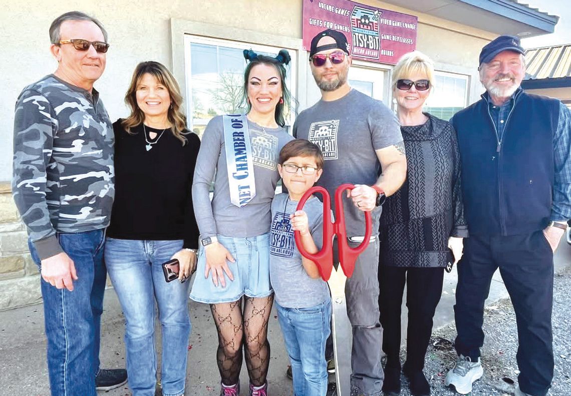Contributed photo The Itsy-Bit arcade had its ribbon-cutting in Burnet on Jan. 17. Pictured, from left, are: David Bolen, Cassy Bolen, co-owner Miranda (Mandy) Lowry, Joel Lowry, co-owner Blake Lowry, Sharon Lowry, Michael Lowry.