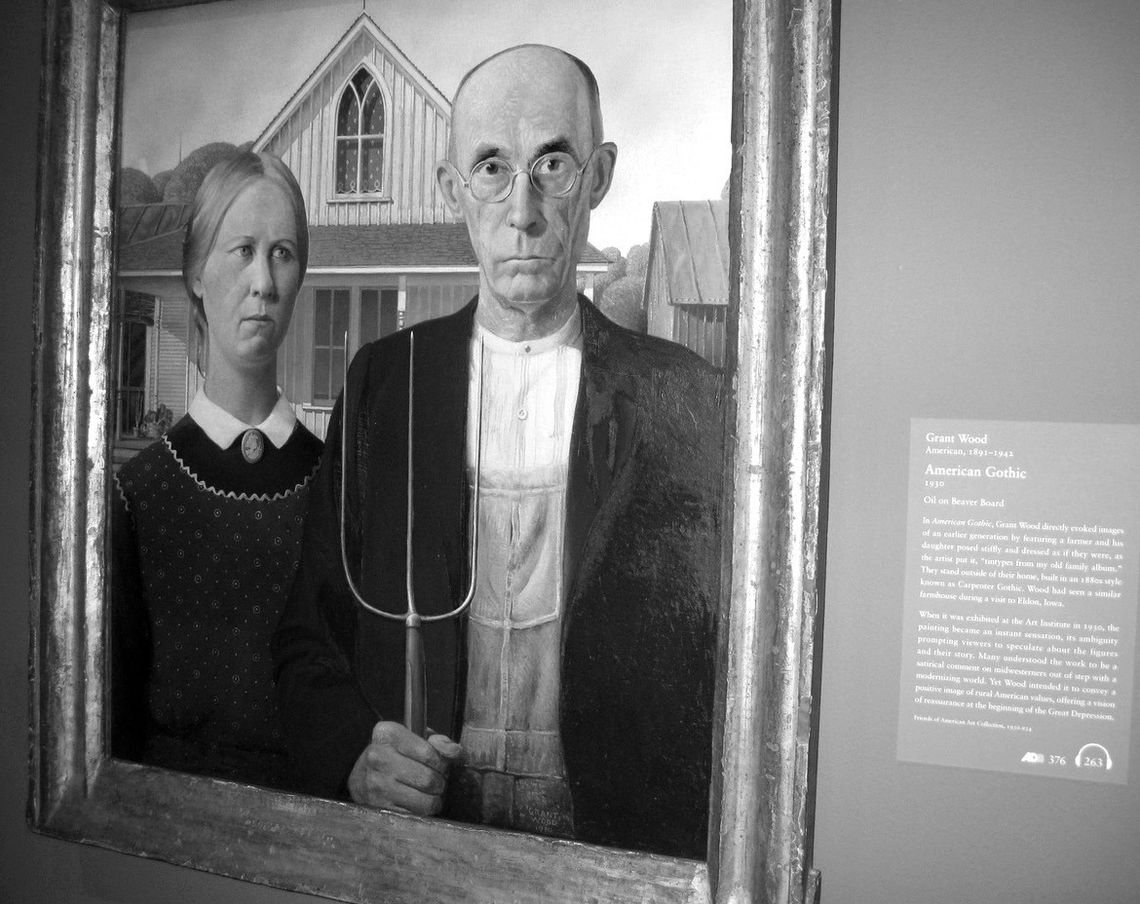 ‘The Texan’ saw American Gothic by Grant Wood during his recent visit to the Chicago Art Institute. Photos by Raymond V. Whelan/Bulletin
