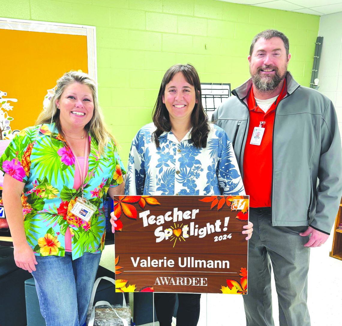 Another 2024 Teacher Spotlight award winner was Valerie Ullmann, standing between Brent Neal and Cindy Cox, both assistant principals at Burnet CISD. Contributed photos