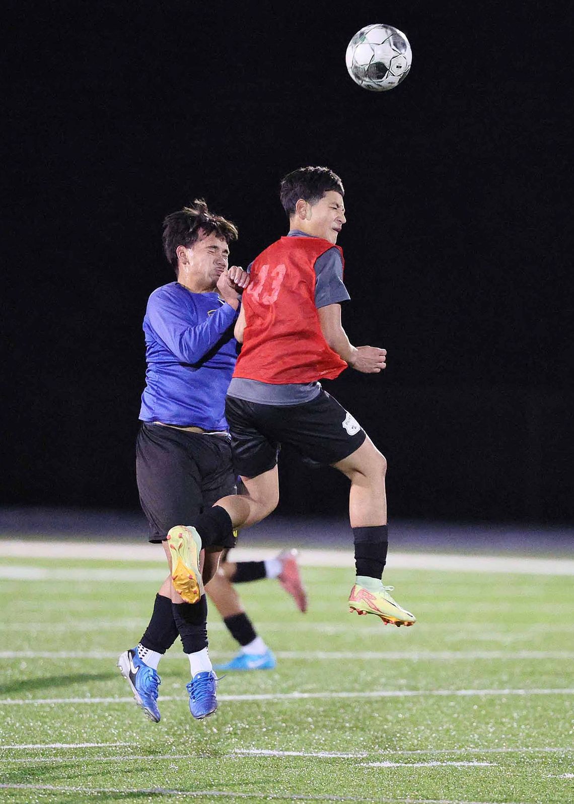 Photos by Wayne Craig/Clear Memories Competing at a high level: Burnet soccer player, Jose Flores goes skyward as he battles for the ball versus Pflugerville in a recent scrimmage.