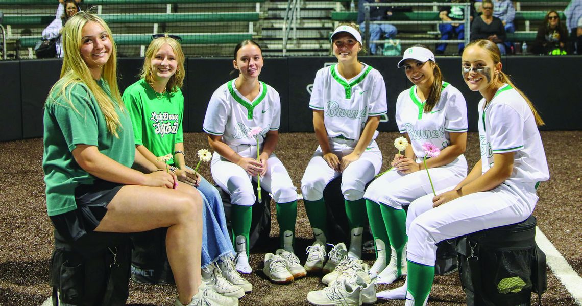 Above, the program honors seniors Cydney Robison (left), Faith Green, Presley Crawford, Emma Pelky, Bri Barrios and Cora Everett for all they’ve done for Burnet softball. Photos by Martelle Luedecke/Luedecke Photography