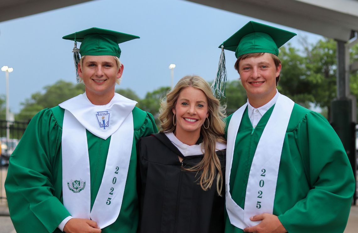 Trey Morrow, Mikal-Ann Milam and Drake Milam shared a joyful smile for the camera just moments before the graduation ceremonies began. Martelle Luedecke/Luedecke Photography